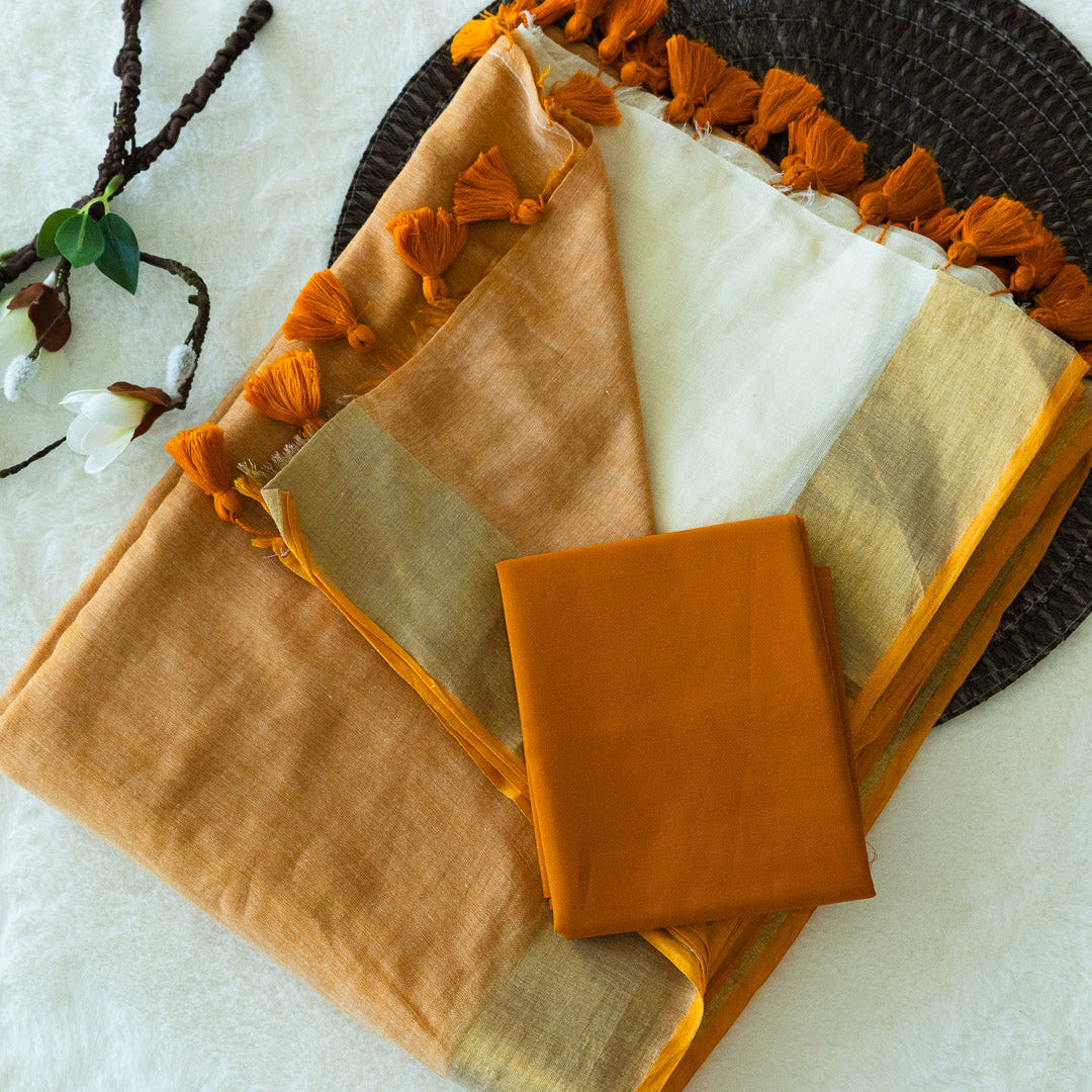 Mul Cotton Saree Half-half (Sandal)