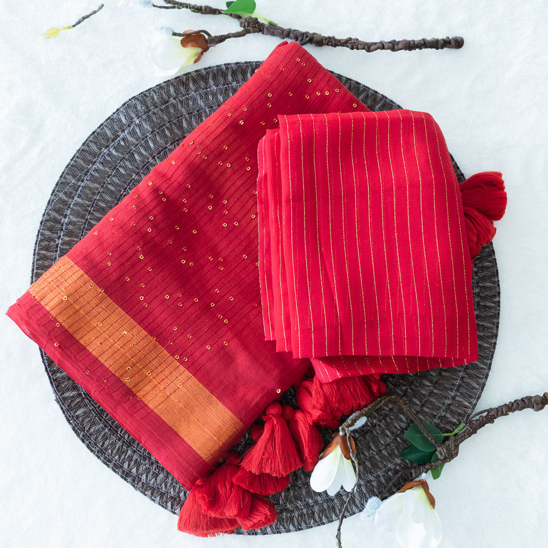 Mul Cotton Saree Sequence (Red)