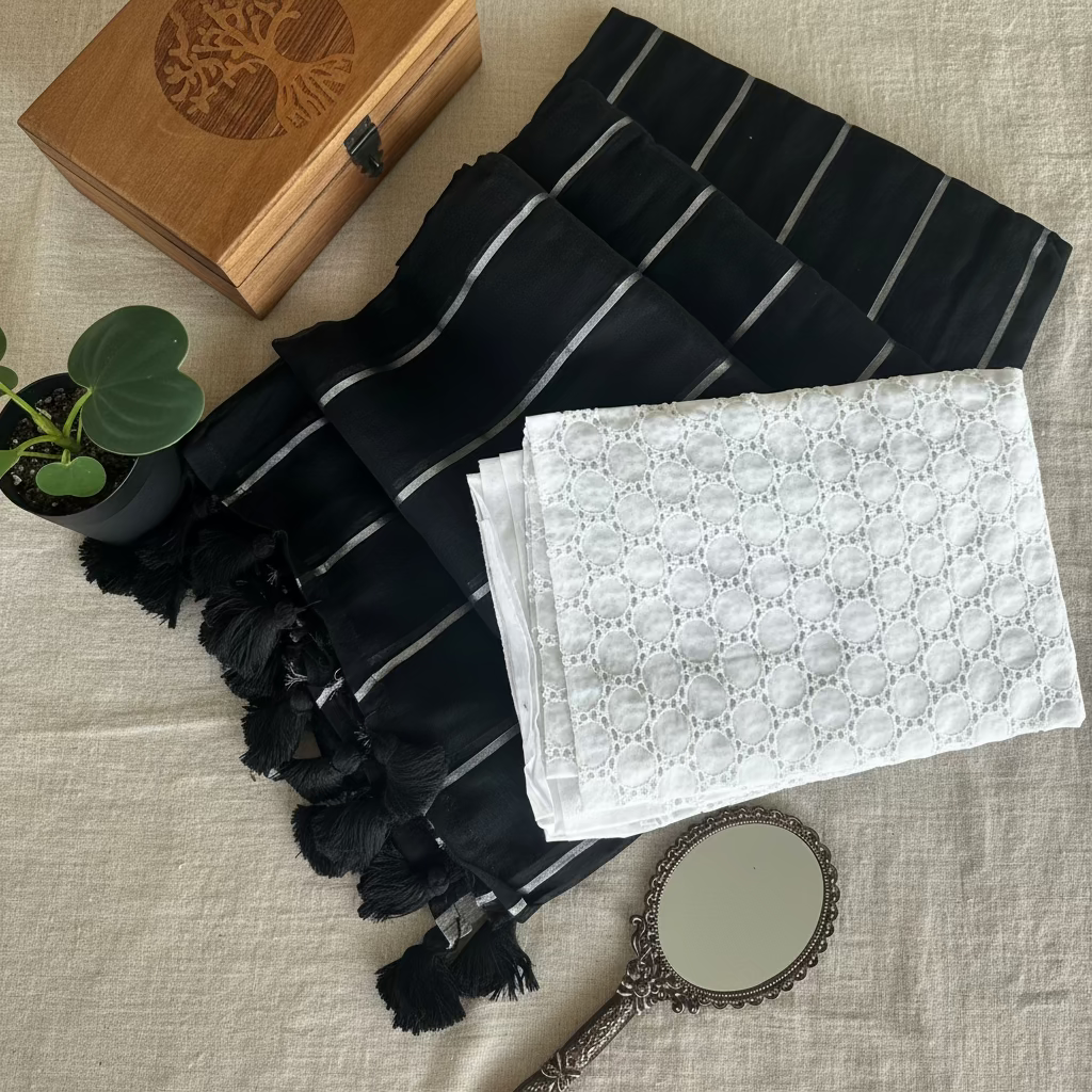 Mul Cotton Saree Striped (Black)