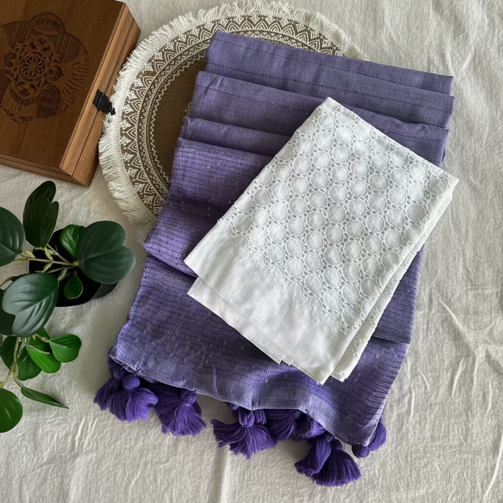 Mul Cotton Saree Sequence (Lavender)