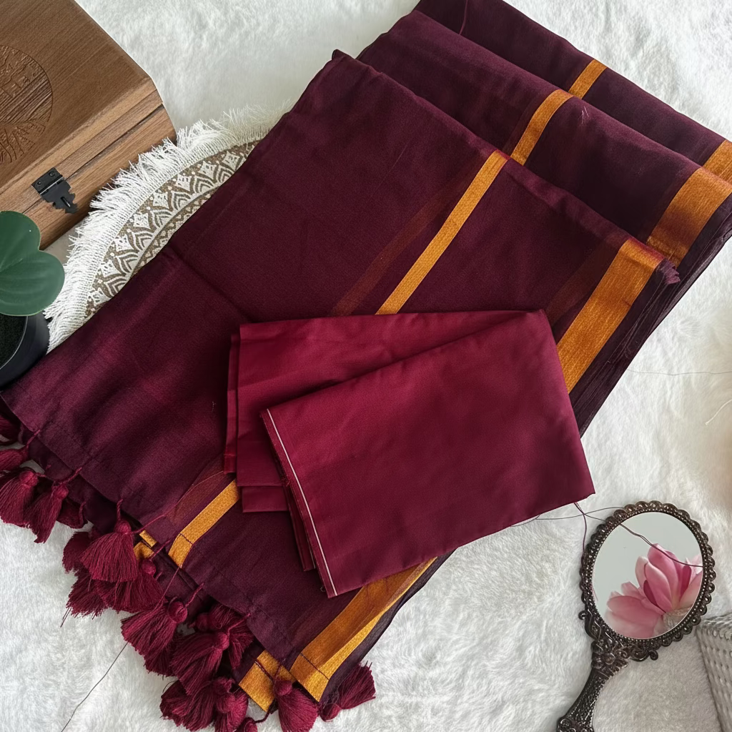 Mul Cotton Saree double zari border (maroon)