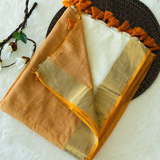 Mul Cotton Saree Half-half (Sandal)