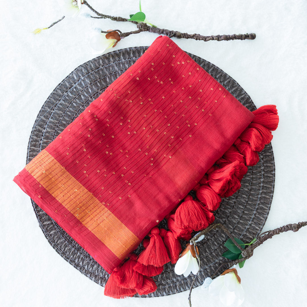 Mul Cotton Saree Sequence (Red)