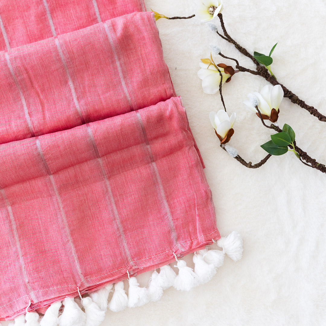 pink striped mulcotton saree