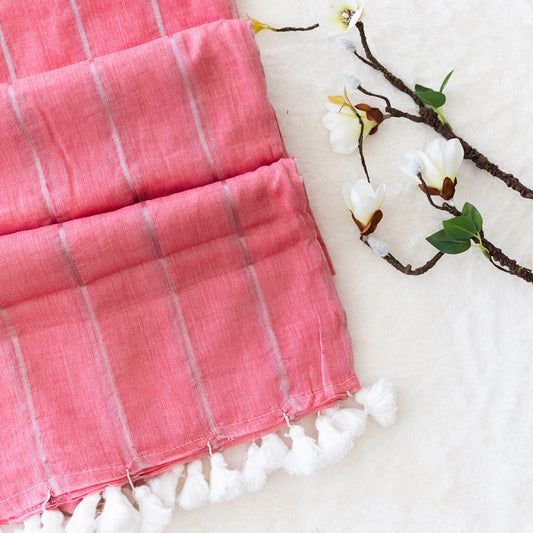pink striped mulcotton saree
