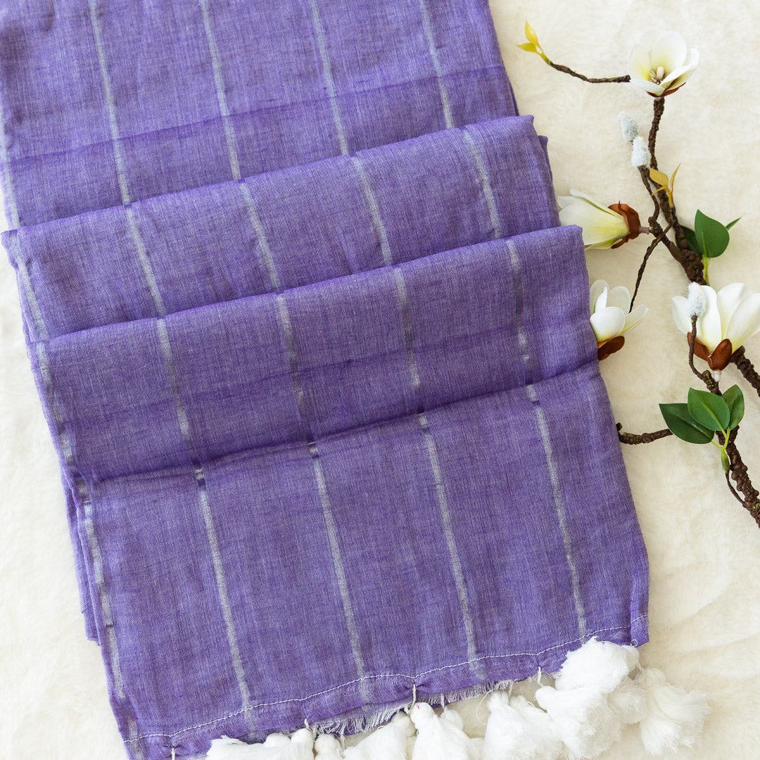 Mul Cotton Saree Striped (Lavender)