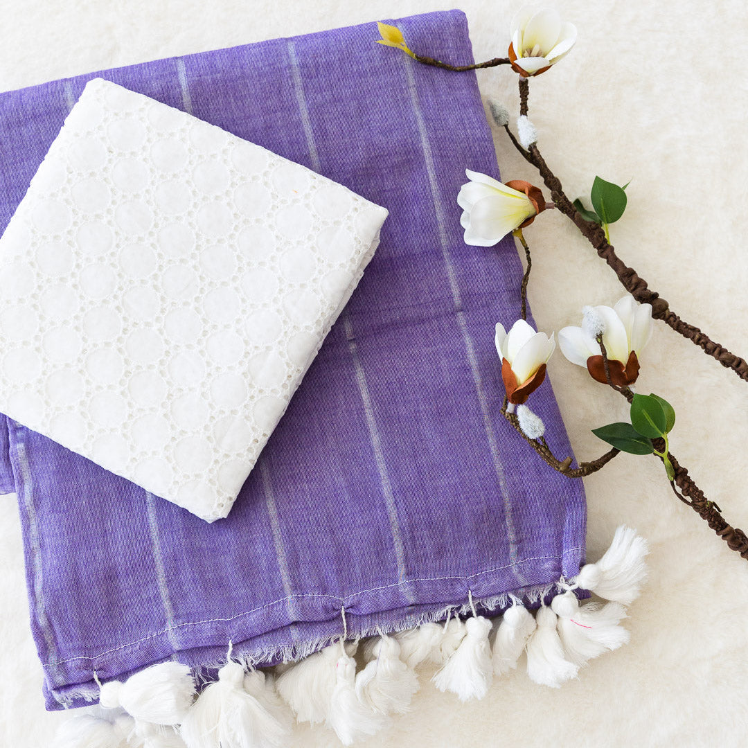 mulcotton saree lavender stripes