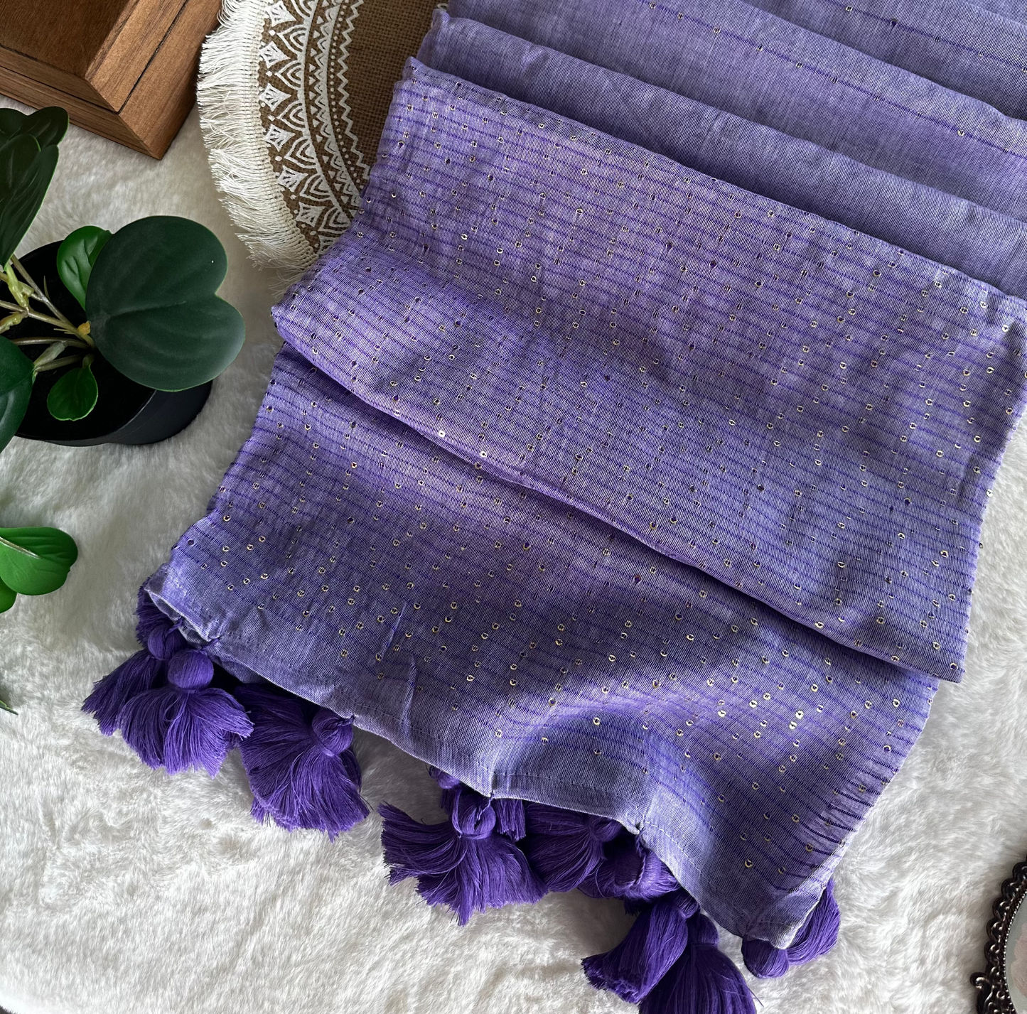 Mul Cotton Saree Sequence (Lavender)