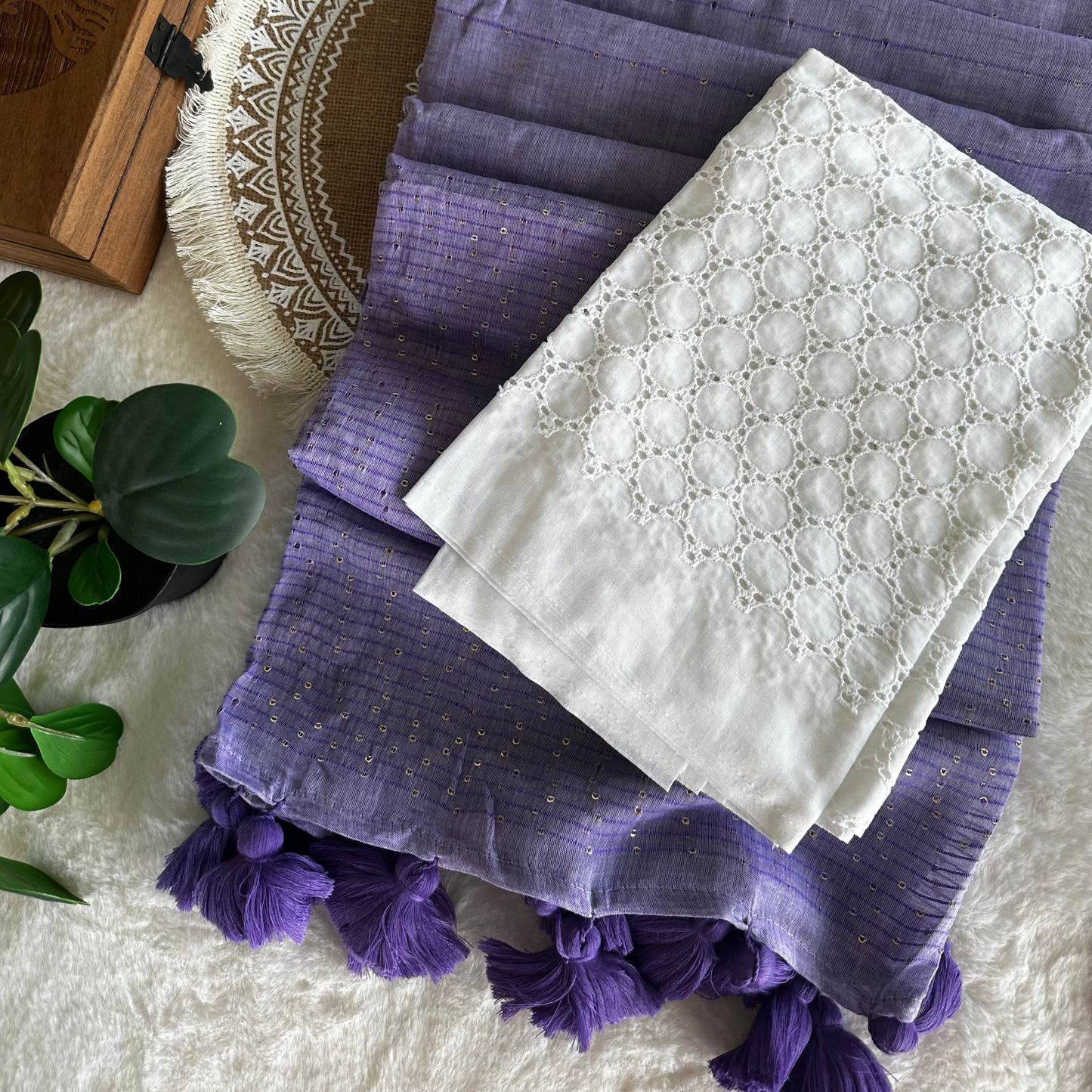Mul Cotton Saree Sequence (Lavender)
