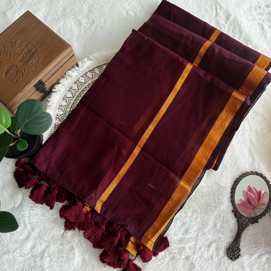 Mul Cotton Saree double zari border (maroon)